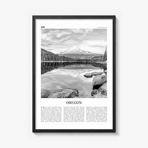 Oregon Poster, black and white lake photo print in a black wood frame