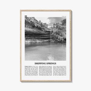 Dripping Springs Poster Print Black and White, Waterfall Photo, Texas Travel Wall Art, USA