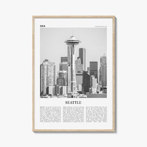 Seattle Poster Print Black and White, Space Needle Photo, Washington Wall Art Decor