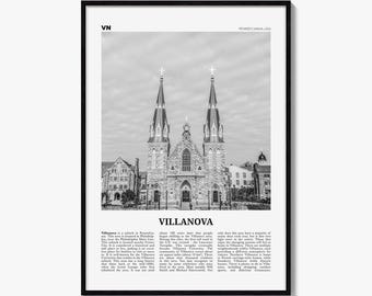 Villanova Poster, Black and White Photo Print, Travel Newspaper Wall Art, Home Decor