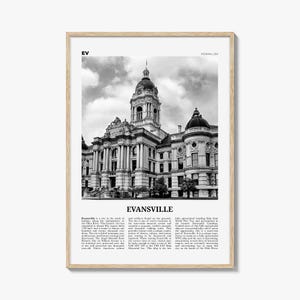 Impressão em preto e branco de Evansville, arte de parede de Evansville, pôster de Evansville, foto de Evansville, mapa de Evansville, Indiana, EUA, Estados Unidos