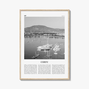 Corfu Poster Print Black and White, Greece Travel Wall Art, Ionian Islands Coastal Decor