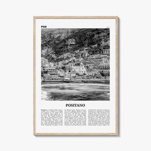 Positano Poster Print Black and White, Italy Travel Wall Art, Amalfi Coast Decor image 1