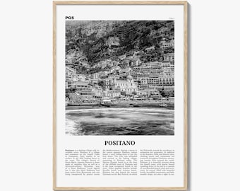 Positano Poster Print Black and White, Italy Travel Wall Art, Amalfi Coast Decor