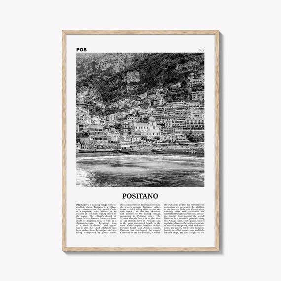 Positano Poster Print Black and White, Italy Travel Wall Art, Amalfi Coast Decor