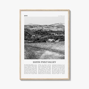 Santa Ynez Valley Print Black and White, Santa Ynez Valley Wall Art, Santa Ynez Valley Poster, Santa Ynez Valley Photo, California USA