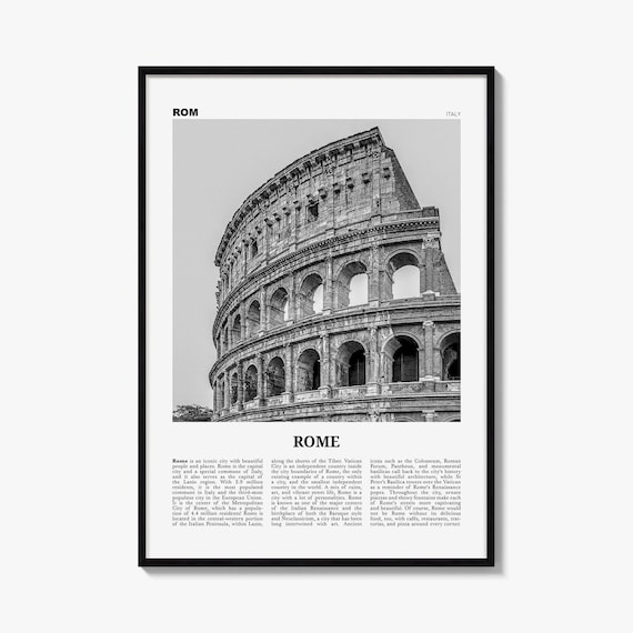 Rome Poster, Black and White Photo Print, Travel Newspaper Wall Art, Home Decor
