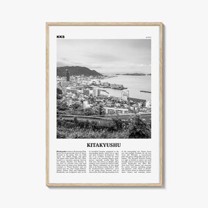 Impressão de Kitakyushu em preto e branco, arte de parede de Kitakyushu, pôster de Kitakyushu, foto de Kitakyushu, decoração de parede de Kitakyushu, mapa de Kitakyushu, Japão