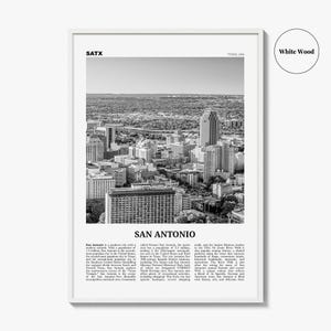 Póster de San Antonio en blanco y negro, arte mural turístico de Texas, fotografía del horizonte de SATX imagen 8