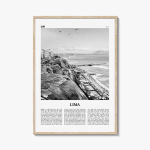 Lima Poster Print Black and White, Peru Travel Wall Art, Coastal Skyline Photography