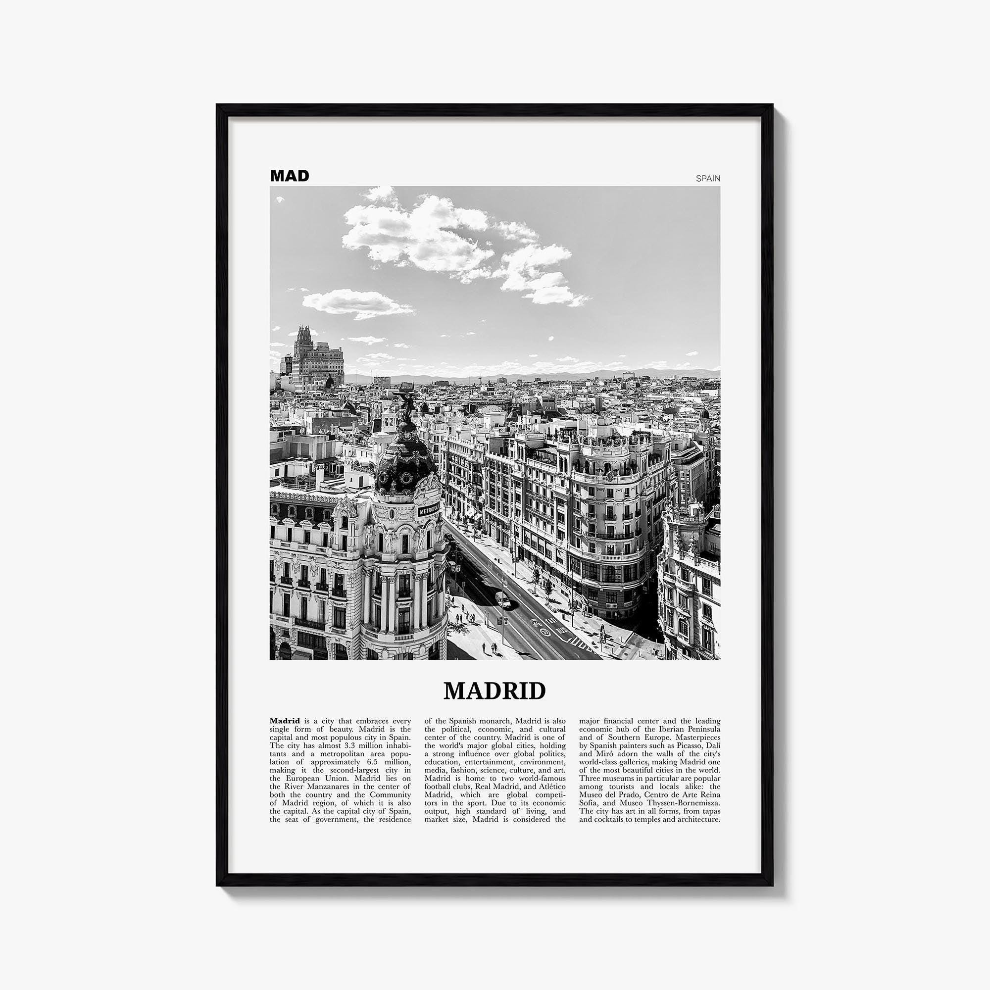 Madrid Poster, Black and White Photo Print, Travel Newspaper Wall Madrid Poster, Black and White Photo Print, Travel Newspaper Wall