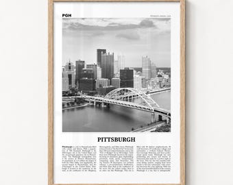 Pittsburgh Print Black and White, Bridge Skyline Wall Art, Pennsylvania, USA