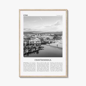 Chattanooga Poster Schwarz und Weiß, Tennessee Reise Wandkunst, USA Skyline Fotografie