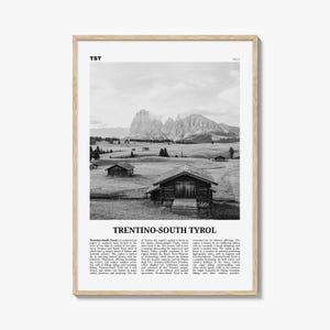 Trentino South Tyrol Print Black and White, Trentino South Tyrol Wall Art, Trentino Poster, Photo, Wall Décor, Trentino South Tyrol Map