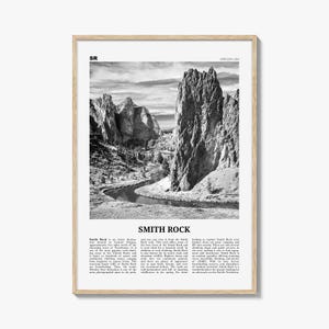 Impresión en blanco y negro del Parque Estatal Smith Rock, Arte mural del Parque Estatal Smith Rock, Póster del Parque Estatal Smith Rock, Foto, Decoración de pared, Mapa del Parque Estatal Smith Rock