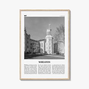 Wheaton Poster Print Black and White, Illinois Travel Wall Art, Historic Architecture Decor