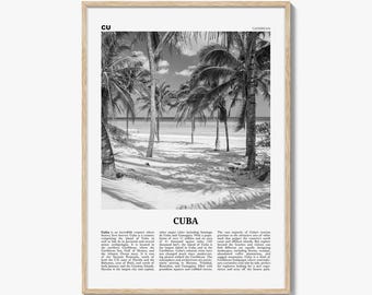 Cuba Poster Print Black and White, Caribbean Travel Wall Art, Havana Tropical Decor