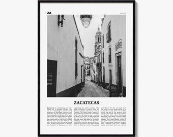 Zacatecas Poster, Black and White Photo Print, Travel Newspaper Wall Art, Home Decor