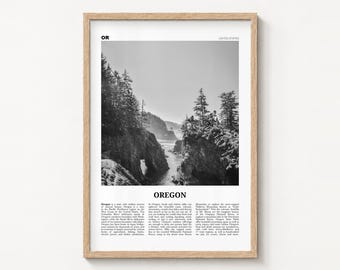 Oregon Poster Print, Black and White Coast Wall Art