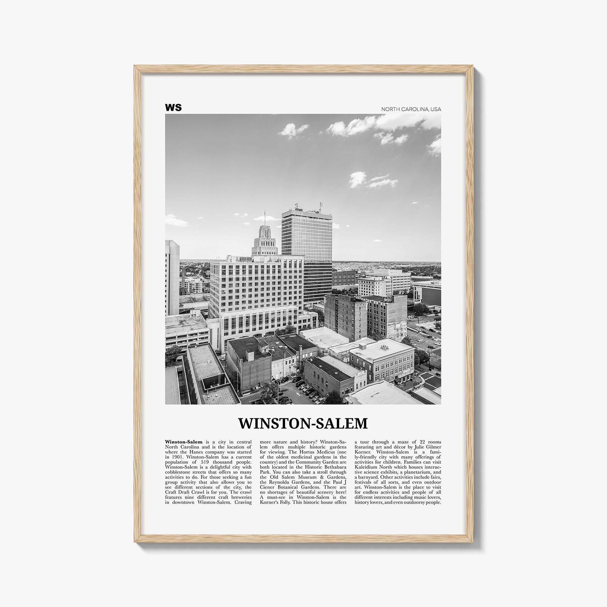 Winston-Salem Poster Print Black and White, North Carolina Travel Wall Art, USA City Skyline