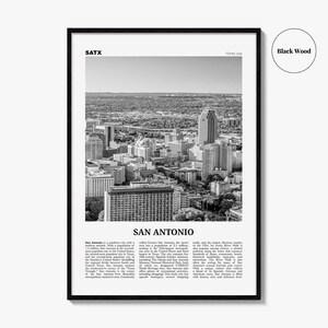 Póster de San Antonio en blanco y negro, arte mural turístico de Texas, fotografía del horizonte de SATX imagen 7