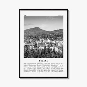 Plakat Eugene, czarno-biały wydruk fotograficzny, sztuka ścienna z gazety podróżniczej, wystrój domu
