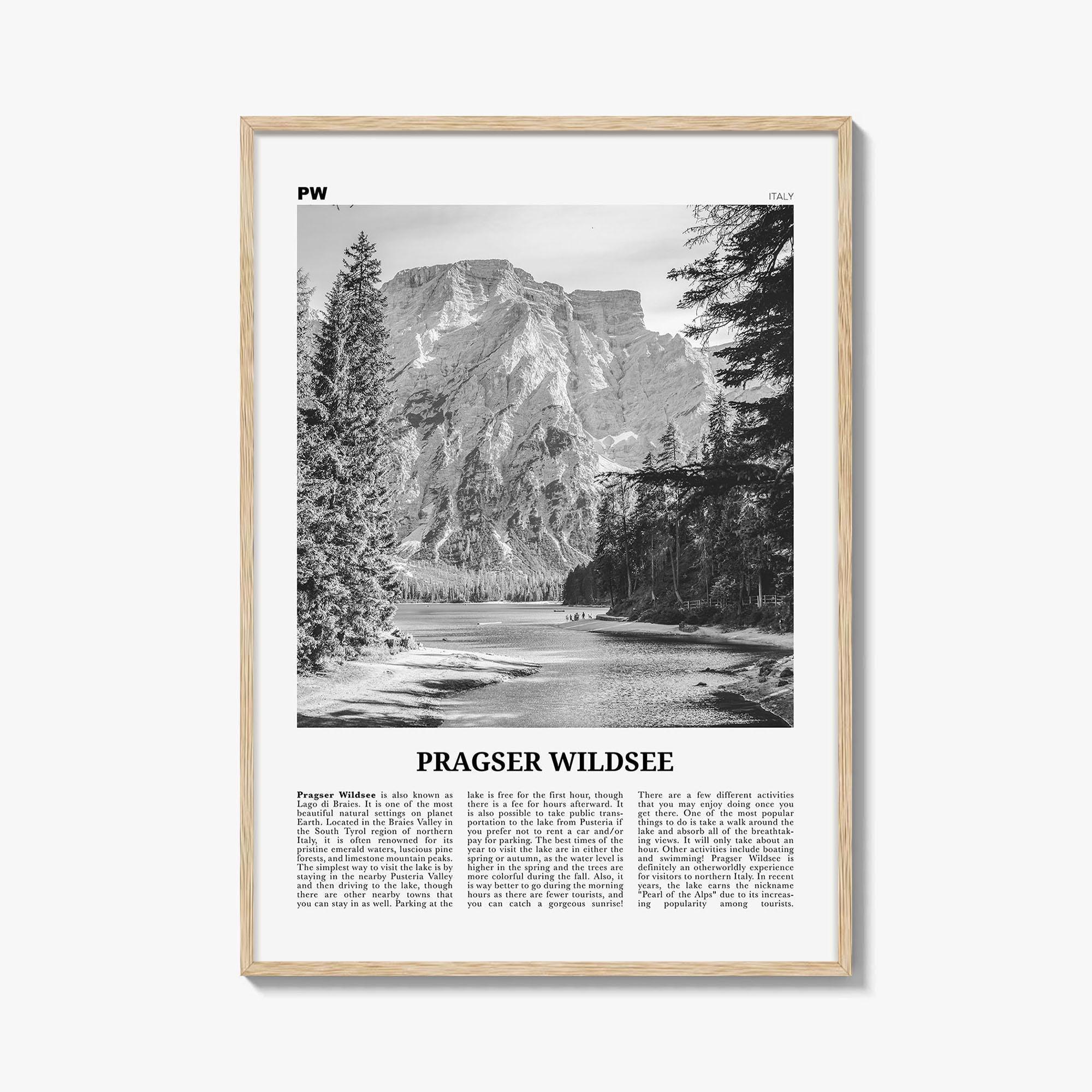 Pragser Wildsee Poster Print Black and White, Dolomites Photo, Italy Wall Art Decor