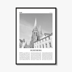 オルデンブルクのポスター、白黒写真プリント、旅行新聞風ウォールアート、ホームデコレーション