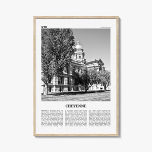 Impressão Cheyenne em preto e branco, arte de parede Cheyenne, pôster Cheyenne, foto Cheyenne, decoração de parede Cheyenne, mapa Cheyenne, Wyoming, EUA