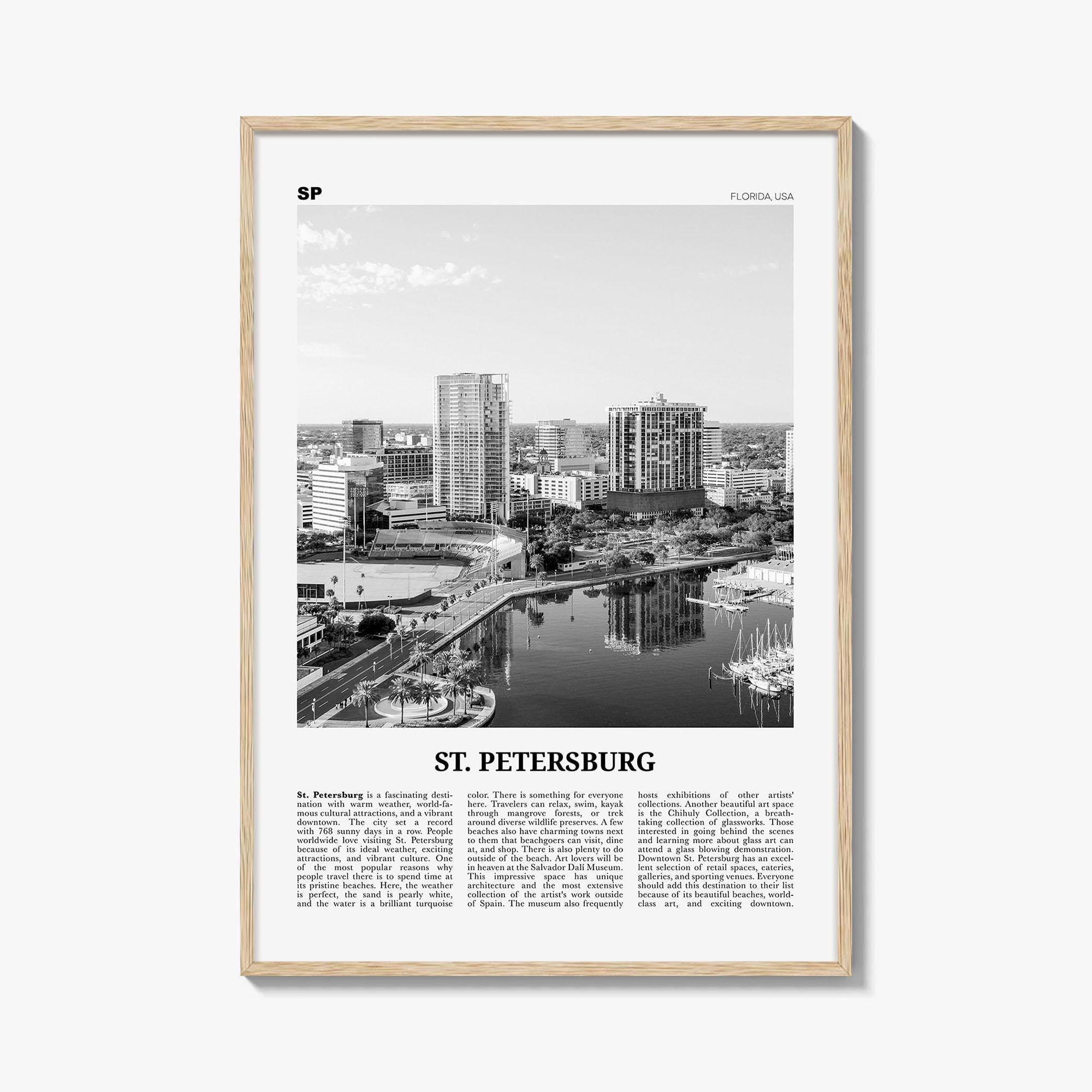 St Petersburg Poster Print Black and White, Florida Travel Wall Art, Coastal Skyline Photography