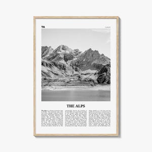 De Alpen afdrukken zwart-wit, de Alpen muurkunst, de Alpen poster, de Alpen foto, de Alpen wanddecoratie, de Alpen kaart, Europa
