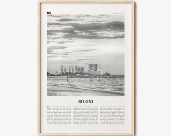 Biloxi Print Black and White, Biloxi Wall Art, Biloxi Poster, Biloxi Photo, Biloxi Map, Biloxi Wall Decor, Mississippi, USA, United States