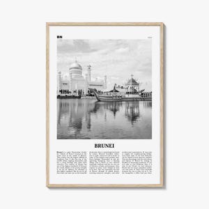 Stampa Brunei in bianco e nero, Arte murale Brunei, Poster Brunei, Foto Brunei, Decorazioni murali Brunei, Stampa artistica del paese, Asia