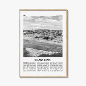 Solana Beach Poster Print Black and White, California Travel Wall Art, Coastal Decor