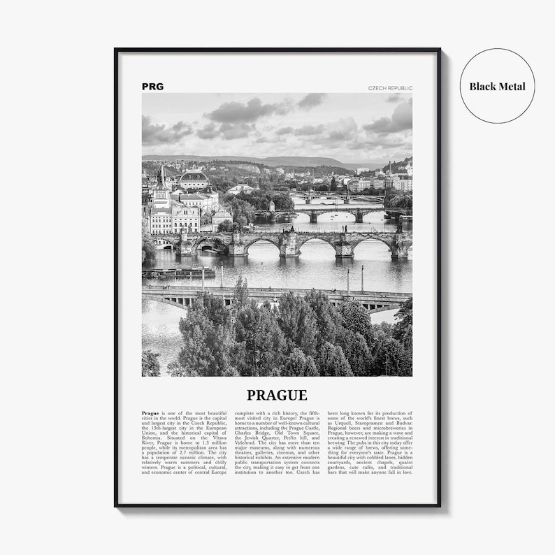 Prague Poster Print Black and White, Charles Bridge Photo, Czech Republic Wall Art image 9