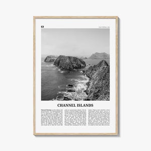 Póster impreso en blanco y negro de las Islas del Canal, arte mural de viajes por California, fotografía de parques nacionales imagen 1