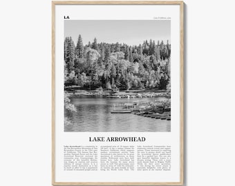 Lake Arrowhead Poster Print Black and White, California Travel Wall Art, San Bernardino Decor