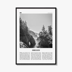 Plakat z Oregonu, czarno-biały wydruk fotograficzny, grafika ścienna z gazety podróżniczej, wystrój domu