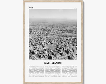 Kathmandu Poster Print Black and White, Nepal Travel Wall Art, Himalayan City Decor