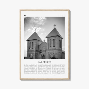 Las Cruces Poster Schwarz und Weiß, Historische Kirche Foto, New Mexico Reise Wandkunst