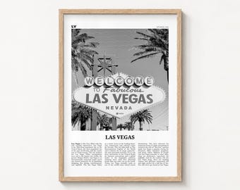 Las Vegas Poster Print, Black and White Welcome Sign Wall Art, Nevada