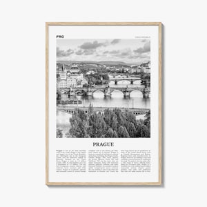 Prague Poster Print Black and White, Charles Bridge Photo, Czech Republic Wall Art image 1