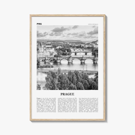Prague Poster Print Black and White, Charles Bridge Photo, Czech Republic Wall Art