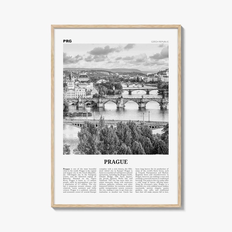 Prague Poster Print Black and White, Charles Bridge Photo, Czech Republic Wall Art image 1