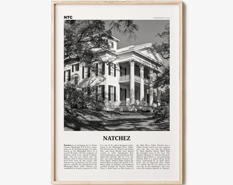 Natchez Print Black and White, Natchez Wall Art, Natchez Poster, Natchez Photo, Natchez Wall Décor, Natchez Map, Mississippi, USA