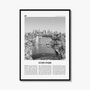 Echo Park Poster, Black and White Photo Print, Travel Newspaper Wall Art, Home Decor