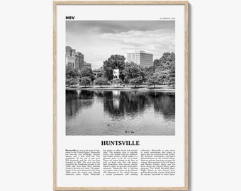 Huntsville Poster Print Black and White, Big Spring International Park Photo, Alabama Travel Wall Art