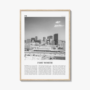 Impresión en blanco y negro de Fort Worth n.º 2, arte mural de Fort Worth, póster de Fort Worth, foto de Fort Worth, Texas, EE. UU., Norteamérica