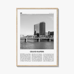 Grand Rapids Poster Print Black and White, Michigan Travel Wall Art, GR Skyline Decor