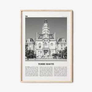 Terre Haute Print Black and White, Terre Haute Wall Art, Terre Haute Poster, Terre Haute Photo, Terre Haute Wall Décor, Indiana, USA